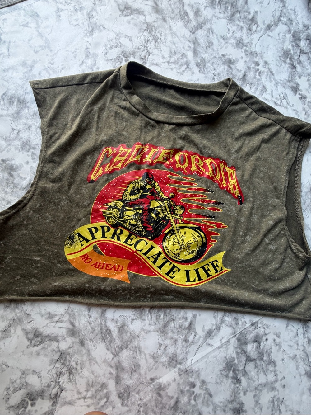 Graphic Muscle Tank - Olive Green "Appreciate Life" Large